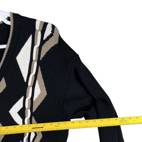 Sansabelt Sport Mens M  V-Neck Black Cotton Sweater Geometric Pattern Timeless - Picture 9 of 14
